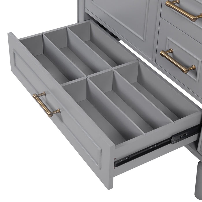 Emerson 30 Inch Bathroom Vanity with Ceramic Sink and Three Drawers, Grey