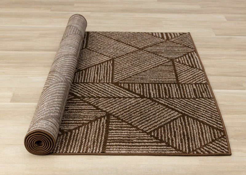 Covington Brown Taupe Striped Geometric Design Rug, 7'10\" x 10'6\" Indoor Area Rug