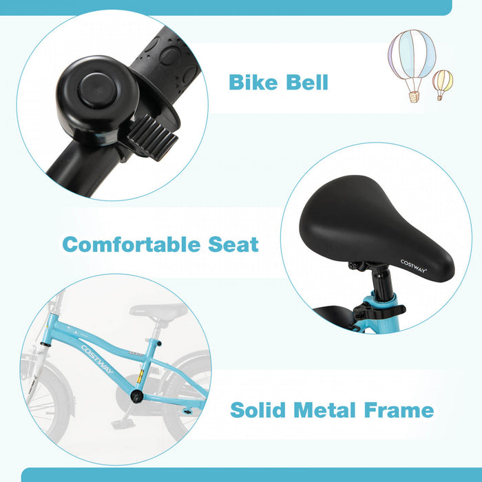 Costway 14\" Kids Bike For 3-5 Years Old Boys & Girls With Adjustable Seat Handbrake Reflectors Blue