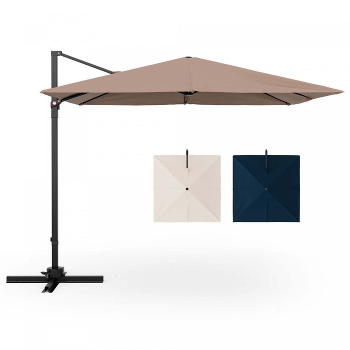 Costway Patio 9.5FT Square Cantilever Offset Hanging Umbrella 2-Tier 360° Outdoor Coffee