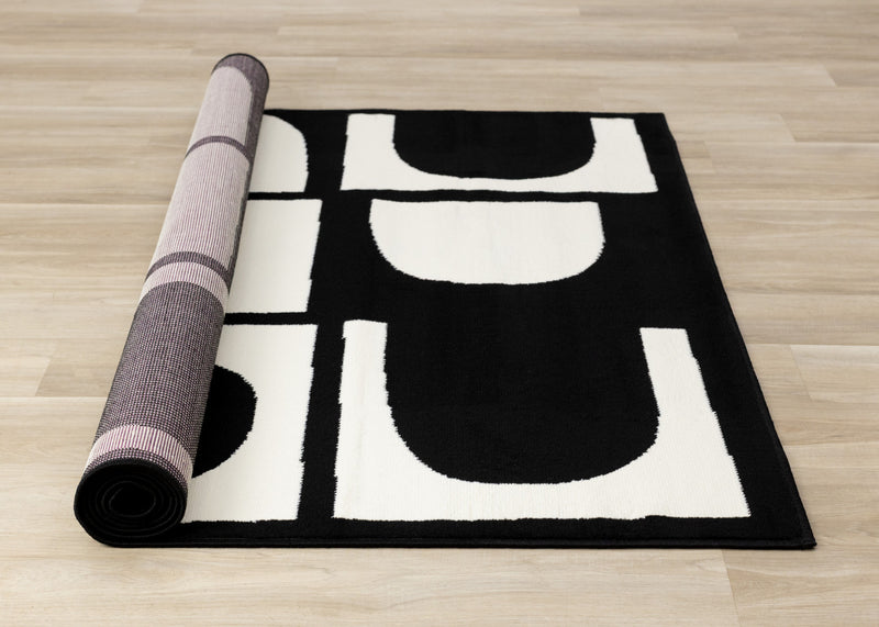 Florence Black White Dynamic Geometric Design, 6'7\" x 9'6\" Indoor Area Rug