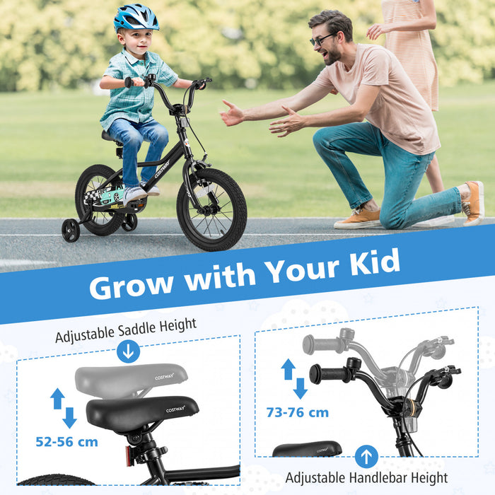 Costway 14\" Kids Training Bike With Removable Training Wheels Pneumatic Tires Black