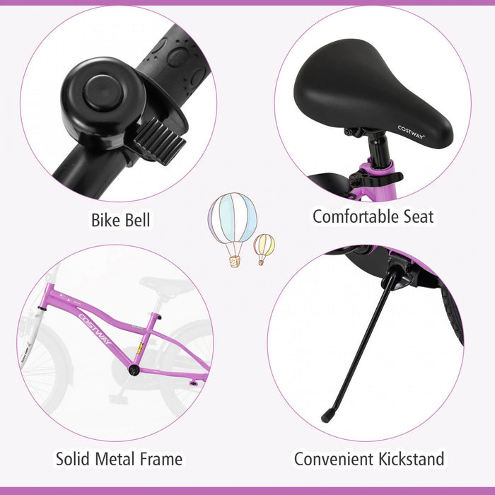 Costway 18\" Kids Bike For 4-8 Years Old Boys & Girls With Adjustable Seat Handbrake Reflectors Purple