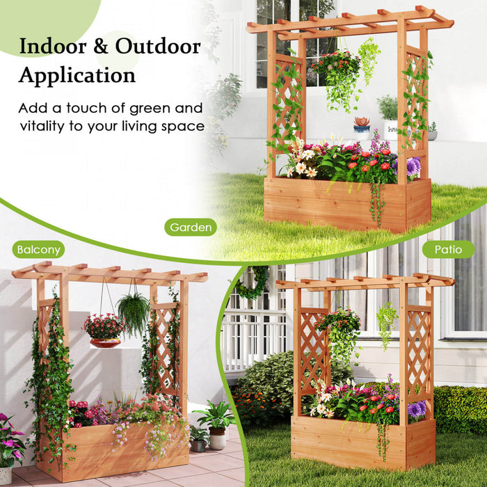 Costway 1 Pcs Wooden Raised Garden Bed With Trellis & Hanging Roof Drainage Elevated Planter Box
