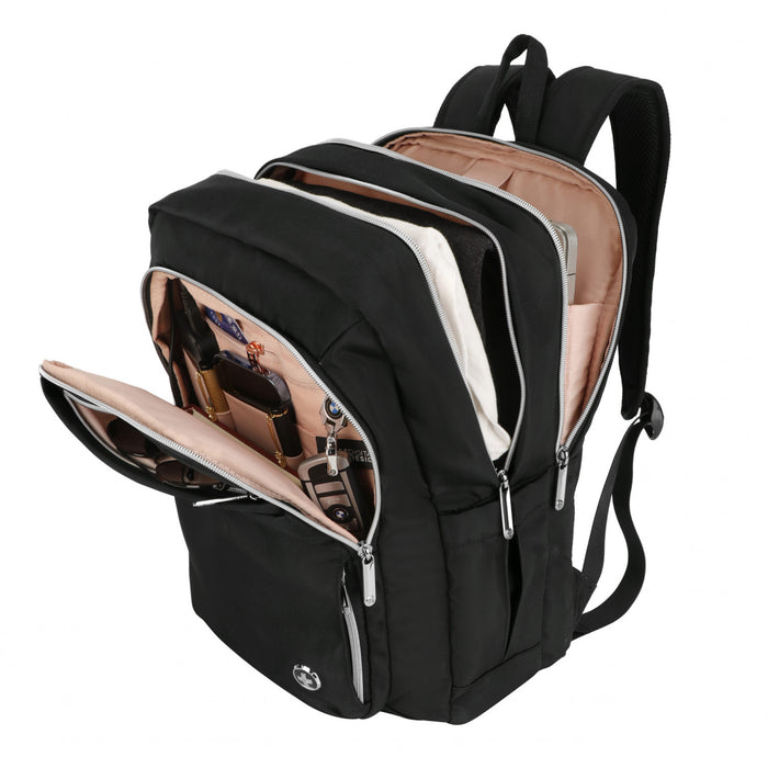 Swissdigital Design Smart Backpack KATY ROSE - Rucksack with Integrated Charging Port - Black Platinum