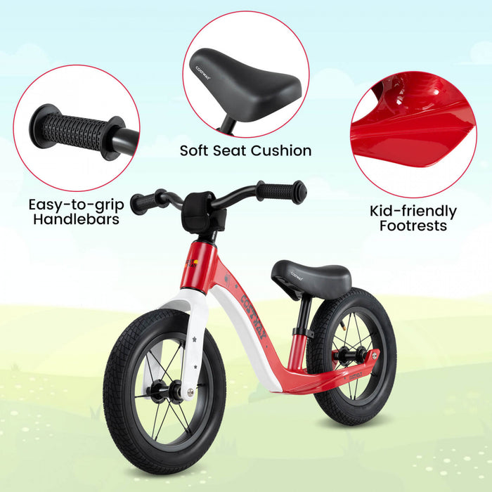 Costway 12 Inch Magnesium Toddler Balance Bike No Pedal Training Toddler Balance Bike Red
