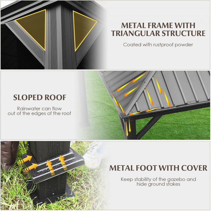 Costway 12ft X 10ft Hardtop Gazebo 2-tier Outdoor Galvanized Steel Canopy Brown