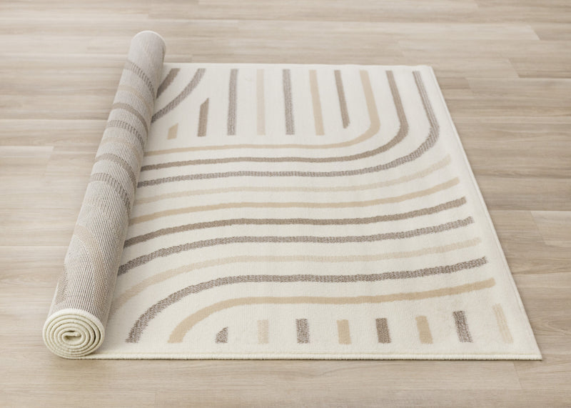 Florence Cream Beige Brown Curved Lines Design Rug, 4'7\" x 6'7\" Indoor Area Rug