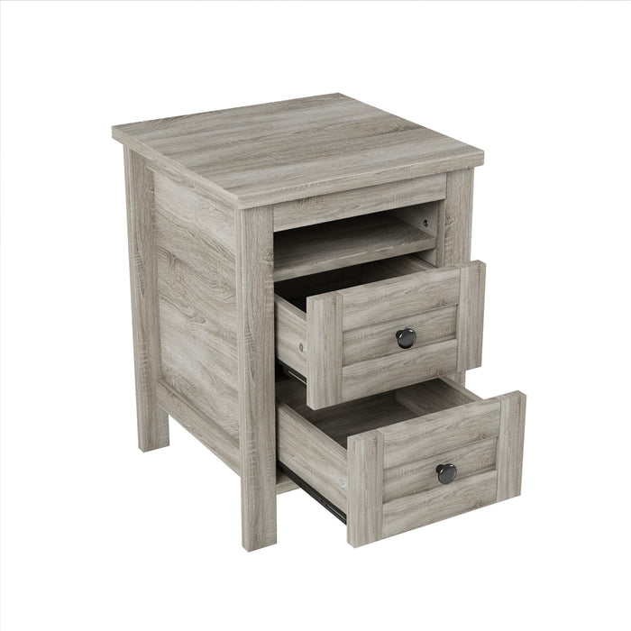 Madison Bedroom Set Farmhouse Platform Bed with Storage and Charging Station,Queen Size，Grey Queen Bed
