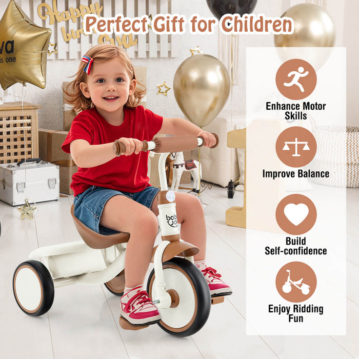 Babyjoy Kids Tricycle Toddler Trike With Adjustable Seat & Storage Basket 3 Wheel Bike Beige