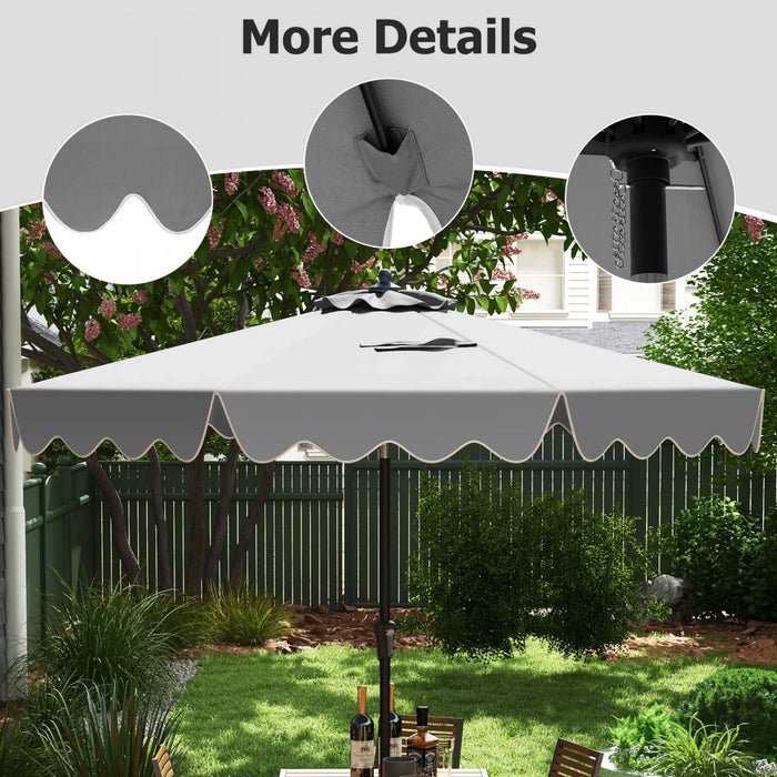 Costway 9 FT Patio Umbrella 2-Tier Market Table Umbrella with Sun-Protective Canopy Gray