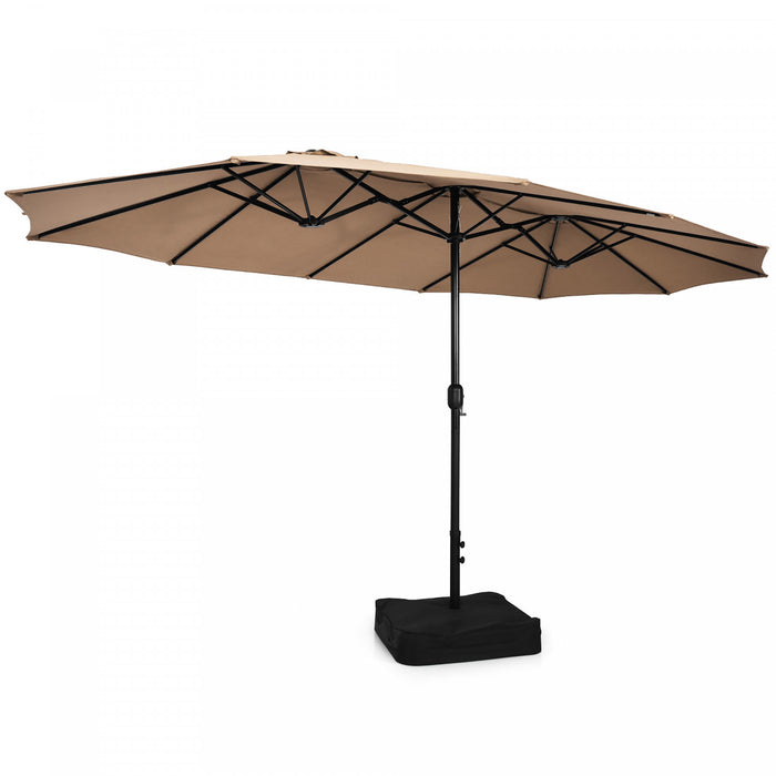 Costway 15 Ft Patio Double Sided Umbrella Outdoor Market Umbrella Tan