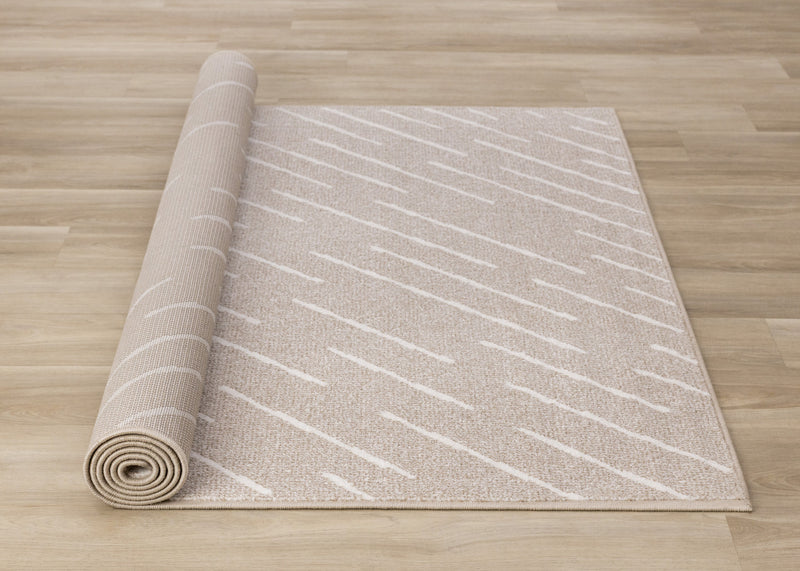 Covington Beige Cream Diagonal Rain Streaks Design Rug, 7'10\" x 10'6\" Indoor Area Rug