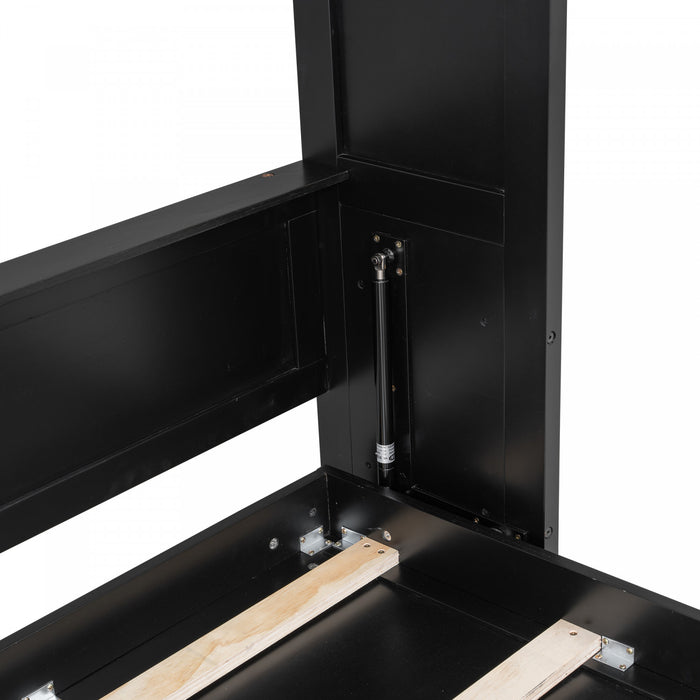 Ethan Solid Wood Murphy Bed with Storage Cabinets,Full Size,Black Full Bed