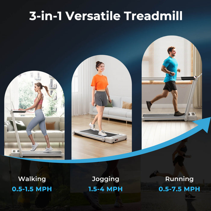 Goplus 2.25hp 3-in-1 Folding Treadmill W/table Speaker Remote Home Office White