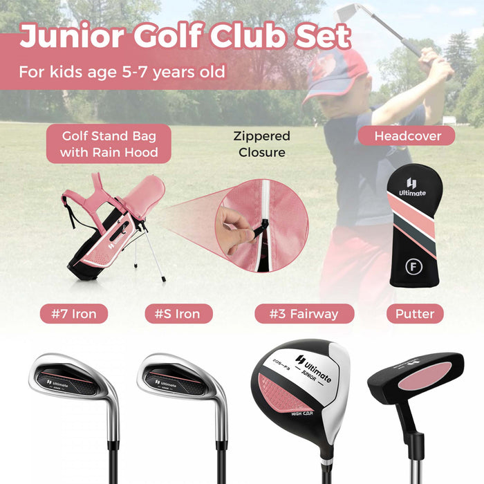 Ultimate Kids Golf Practice Set Junior Complete Golf Club Set For Kids Age 5-7 Years Old Pink