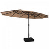 Costway 15FT Double-Sided Twin Patio Umbrella Outdoor Market W/ Crank & Base Coffee