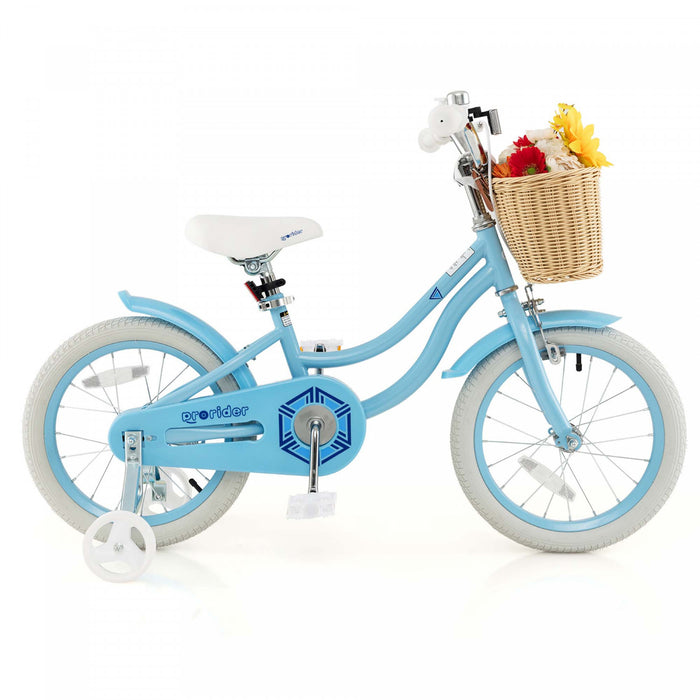 Prorider 16\" Kid's Bike With Training Wheels Adjustable Handlebar Seat Handbrake Blue