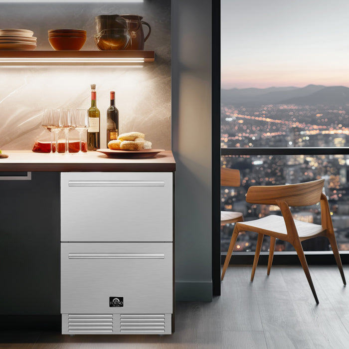 Forno Como 24-Inch Drawer Refrigerator, Stainless Steel, Outdoor/Indoor, 4.87 cu.ft. - FDROD1611-24S