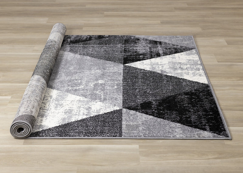 Covington Black White Grey Distressed Geometric Triangle Rug, 5'3\" x 7'7\" Indoor Area Rug