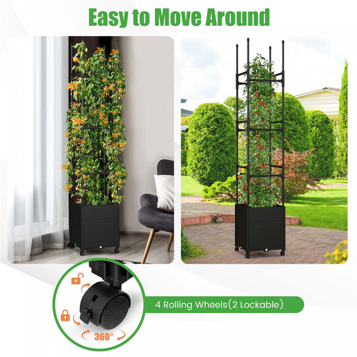 Costway 1 Pcs Raised Garden Bed With Trellis And Wheels Self-watering Planter Box With 3 Heights
