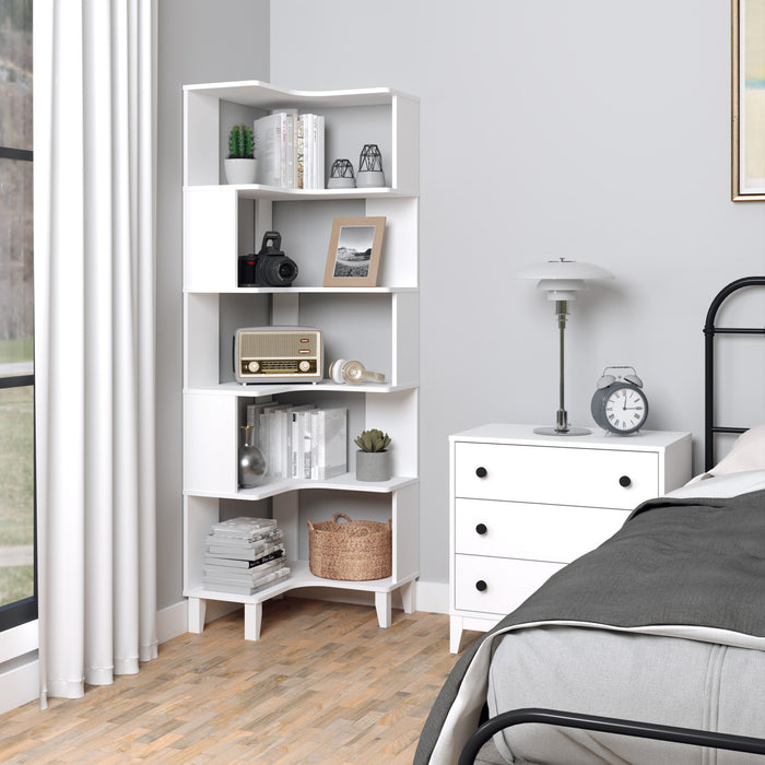 Prepac Nordik Corner Bookcase - White
