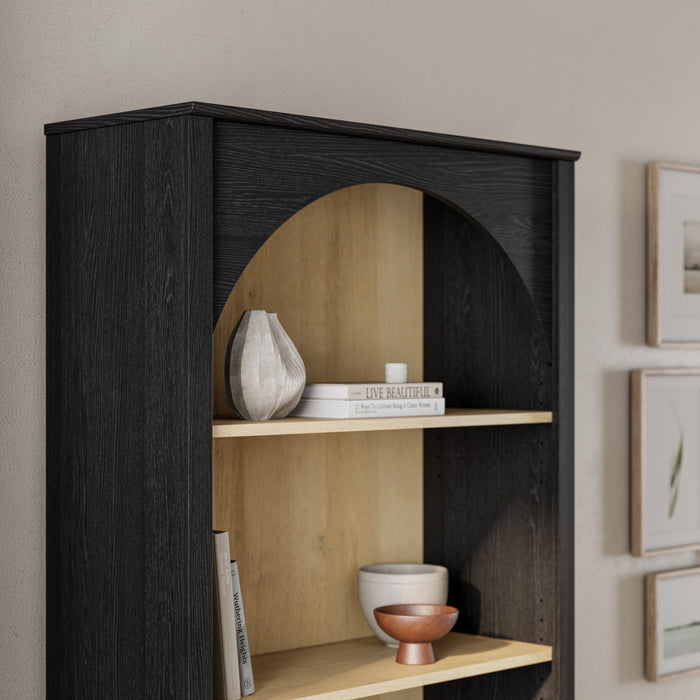 Prepac Ark Bookcase - Black and Natural Oak
