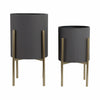 Iron 23\" Ridges Grey Planter on Gold Metal Stand - Set of 2