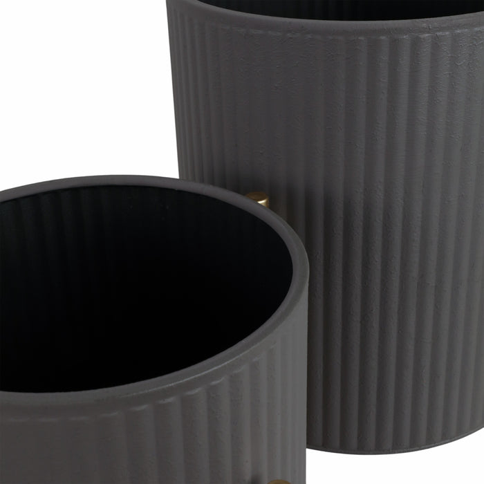 Iron 23\" Ridges Grey Planter on Gold Metal Stand - Set of 2
