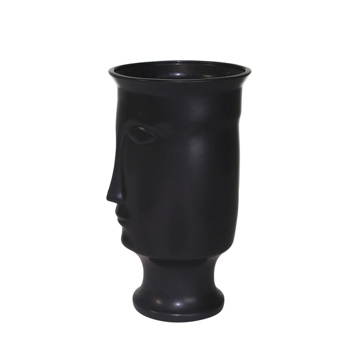 Ceramic 11\" Face Vase with Base - Black