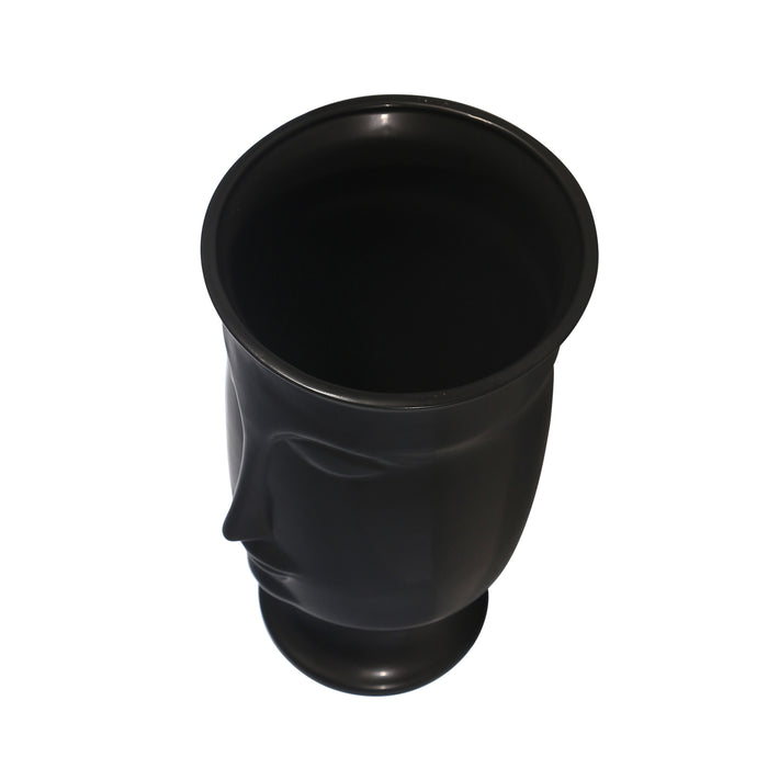 Ceramic 11\" Face Vase with Base - Black