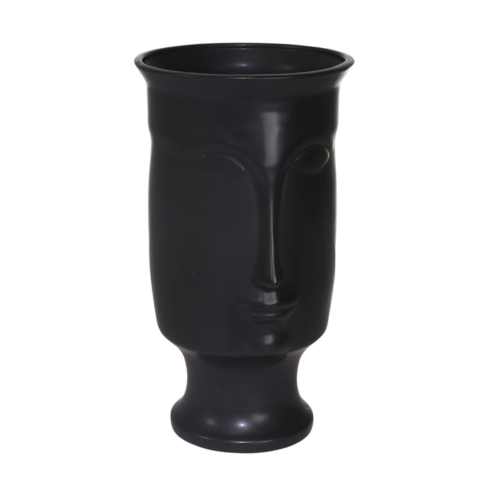 Ceramic 11\" Face Vase with Base - Black