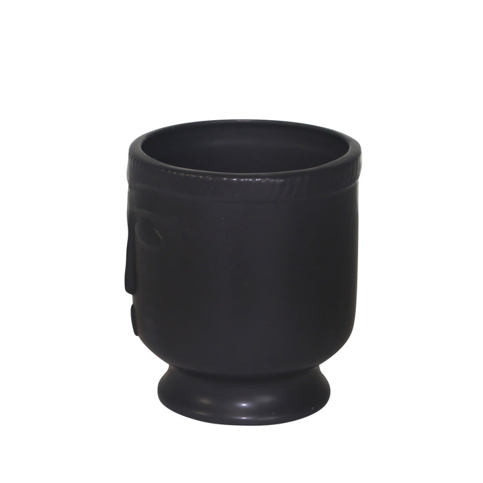 Ceramic 6\" Face Vase with Base - Black