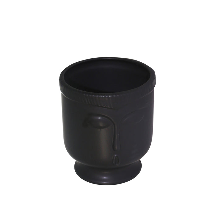 Ceramic 6\" Face Vase with Base - Black