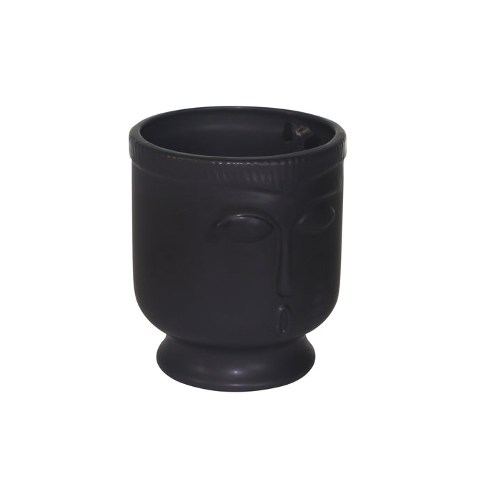 Ceramic 6\" Face Vase with Base - Black