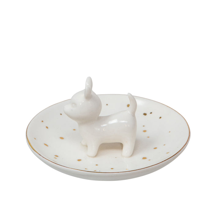 Ceramic Dog Trinket Tray - White