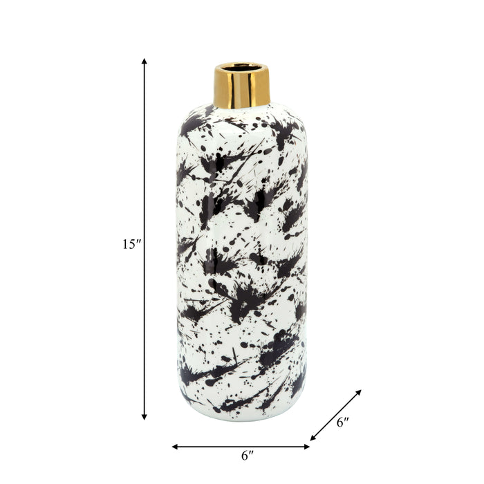 15\" Vase with Gold Neck - Black and White
