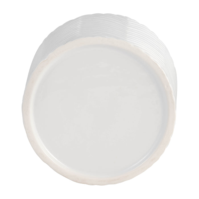 Ceramic 6\" Chevron Planter with Wood Stand - White