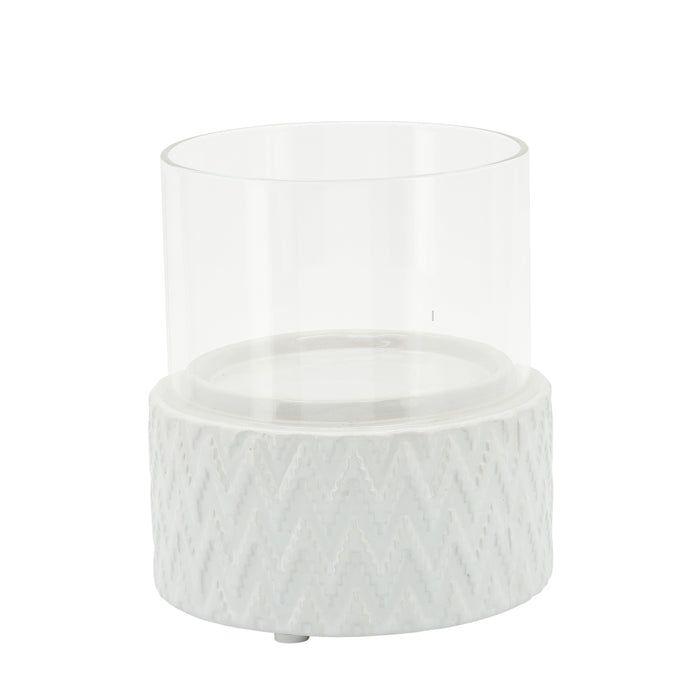 Ceramic Glass 5\" Chevron Pillar Candle Holder - White