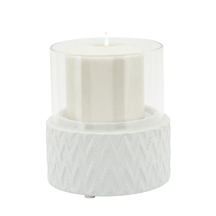 Ceramic Glass 5\" Chevron Pillar Candle Holder - White