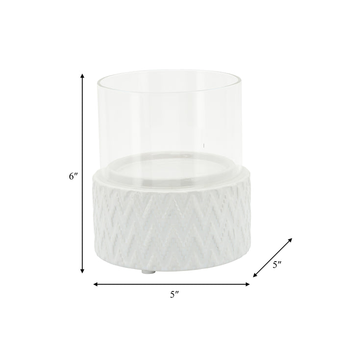 Ceramic Glass 5\" Chevron Pillar Candle Holder - White