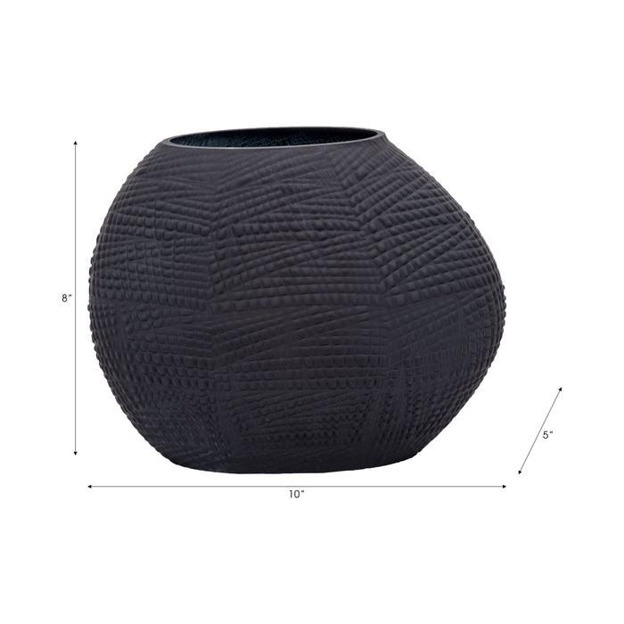 Glass 8\" Textured Vase - Black