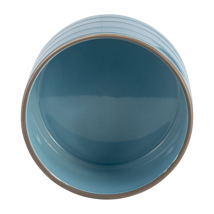 Ceramic 6\" Striped Planter with Wood Stand - Sky Blue
