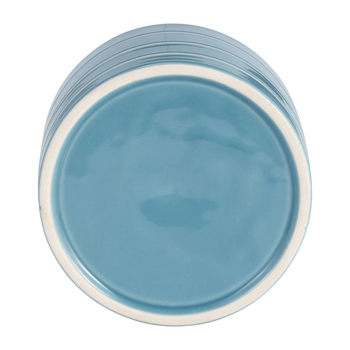 Ceramic 6\" Striped Planter with Wood Stand - Sky Blue