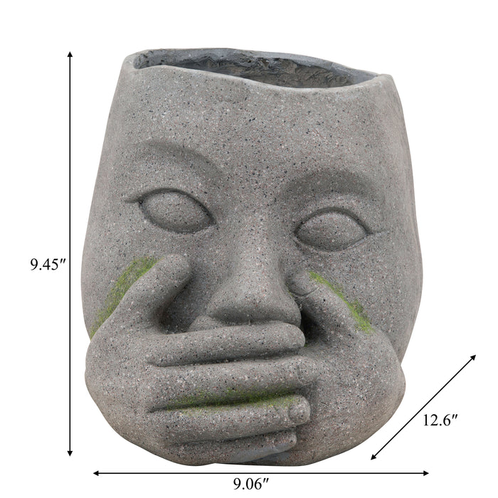 Resin 9\" No Speak Planter - Grey