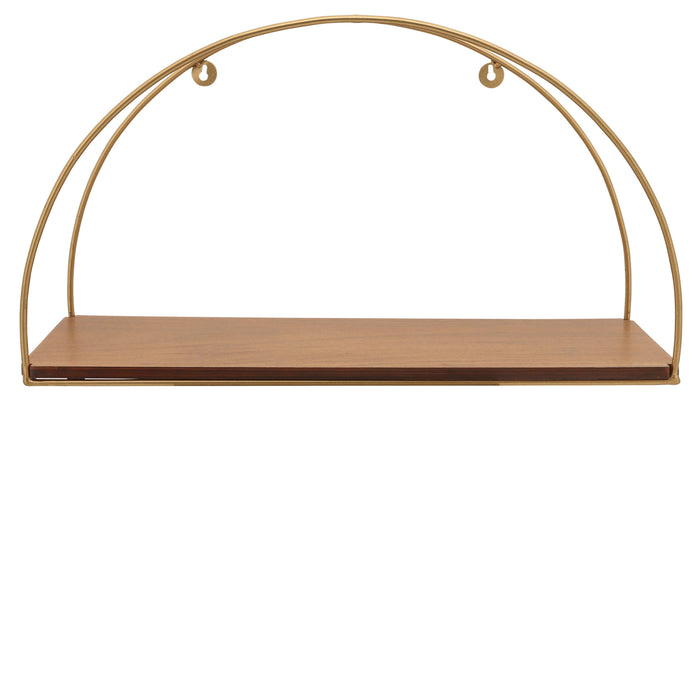 Metal and Wood Half-Moon Wall Shelves Set of 3 - Brown and Gold