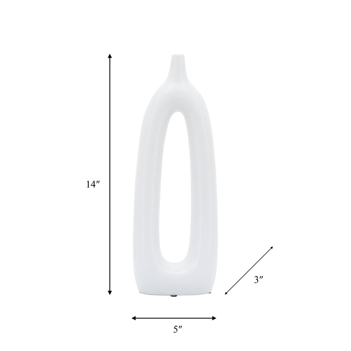 Ceramic 14\" Open Cut-Out Vase - White