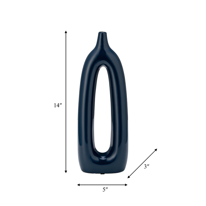 Ceramic 14\" Open Cut-Out Vase - Blue
