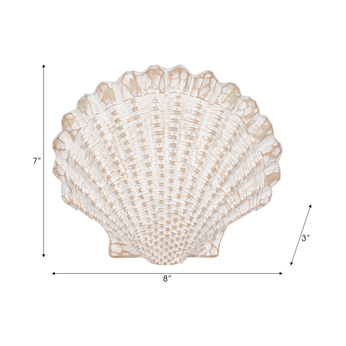 8\" Sea Scallop Shell Decor with Woven Pattern - White