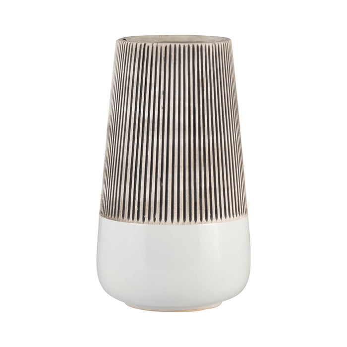 Ceramic 10\" Ridged Vase - Ivory